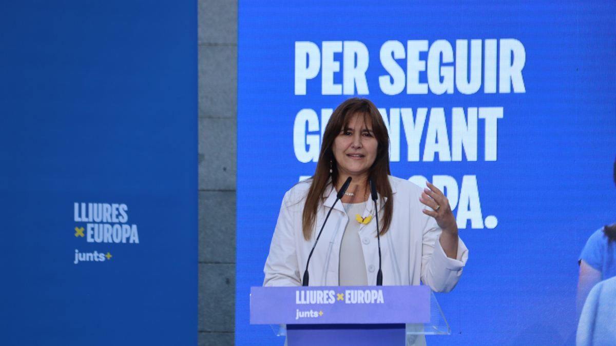La presidenta de Juntos, Laura Borràs, en el acto de inicio de campaña para las elecciones del 9-J.