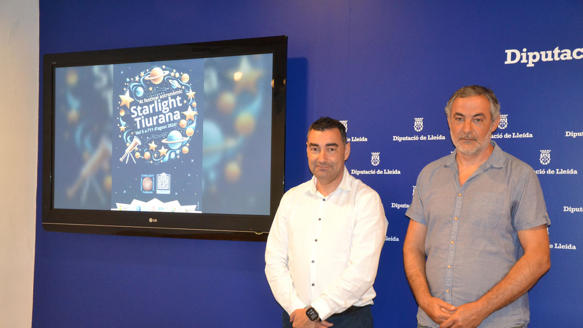 Agustí Jiménez i Lluís Isanta, ahir en la presentació del Festival Astrònomic Starlight de Tiurana. - DIPUTACIÓ DE LLEIDA