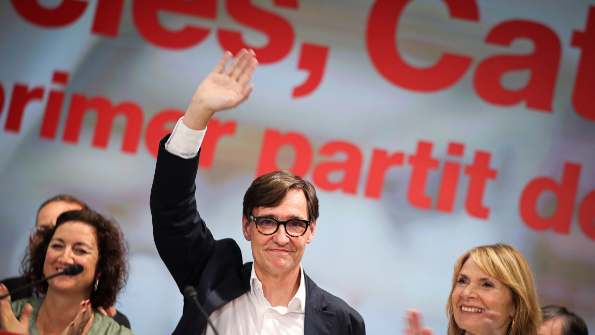El cabeza de lista del PSC, Salvador Illa, en una comparecencia después de ganar las elecciones