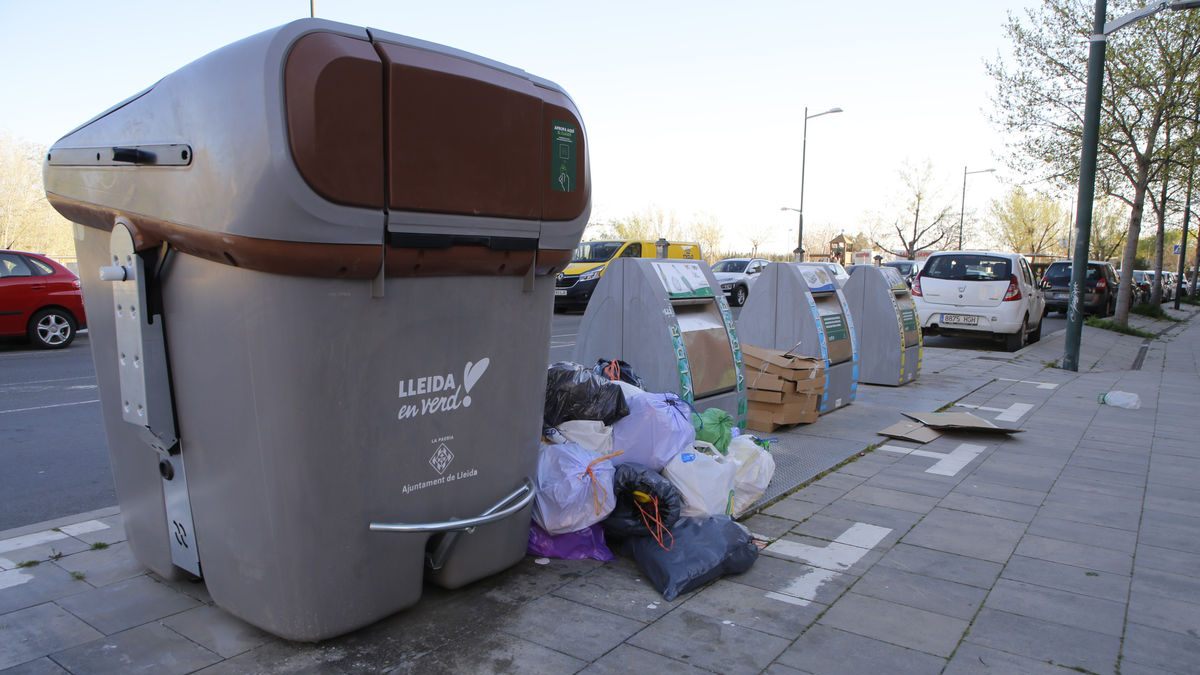 Foto de archivo de bolsas de basura junto a contenedores en la zona de Pardinyes con puerta a puerta. - SEGRE