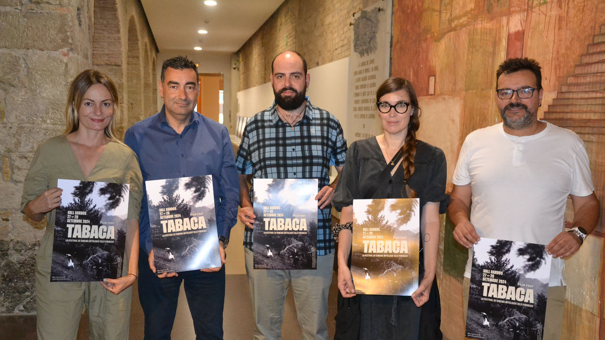 El vicepresident primer de la Diputació, l’alcalde de Vall de Cardós i organitzadors del Tabaca Film Fest. - DIPUTACIÓ DE LLEIDA