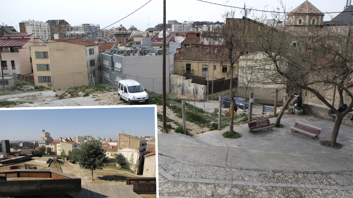 Vista de la zona abans de la recuperació del Call. A les fotos de baix, el seu estat actual. -