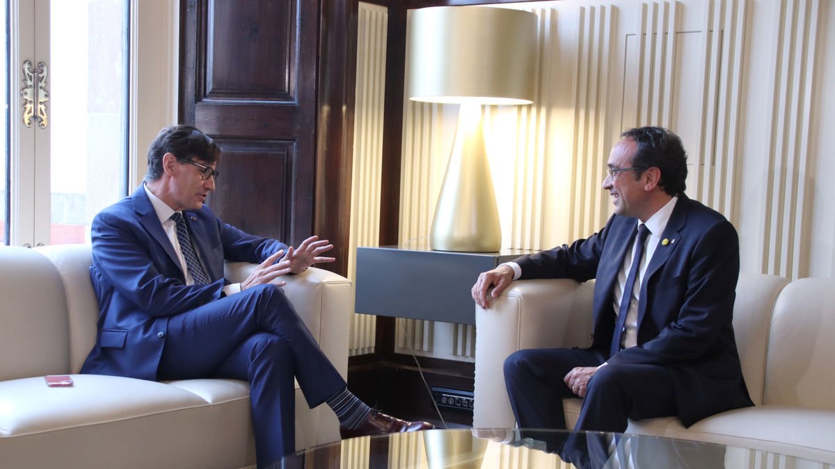 Imatge de la reunió entre Salvador Illa i Josep Rull feta a mitjans de juny. - MARIONA PUIG/ACN