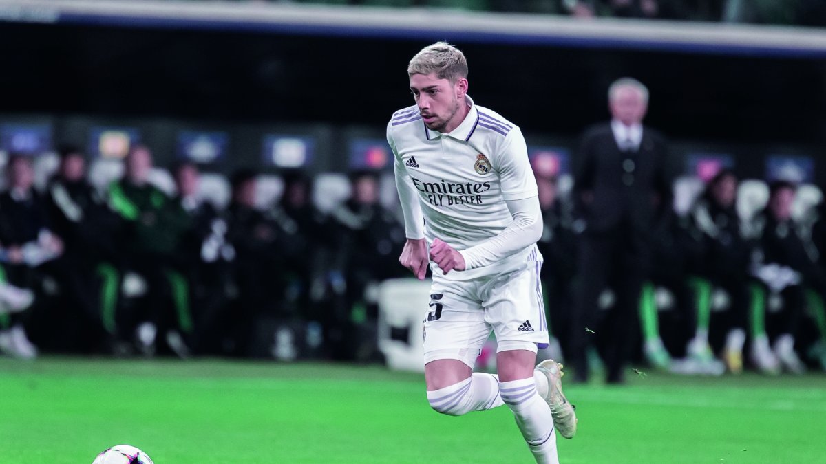 WARSAW, POLAND - 11 OCTOBER, 2022: UEFA Champions League match, FC Shakhtar Donetsk - Real Madrid 1:1, o.p: Federico Fede Valverde of Real Madrid