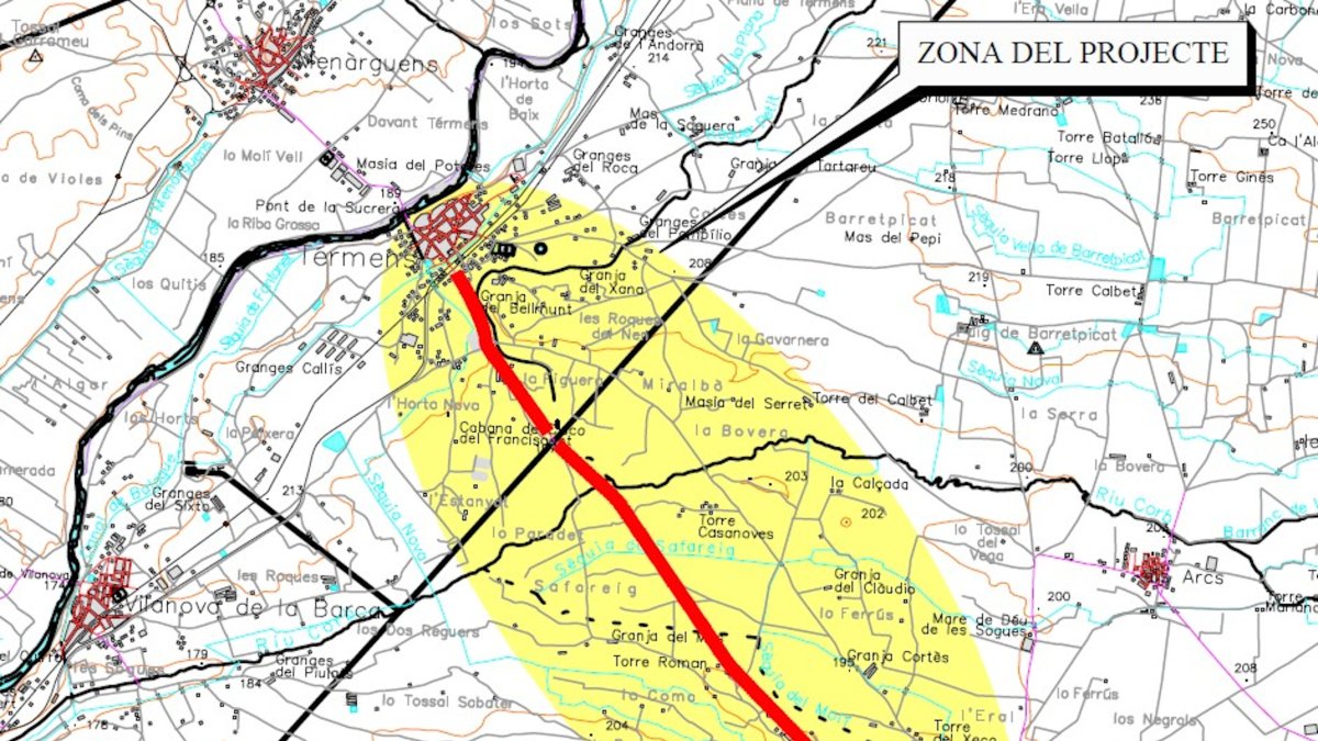 Un mapa de l'actuació al camí entre Térmens i Bellvís.