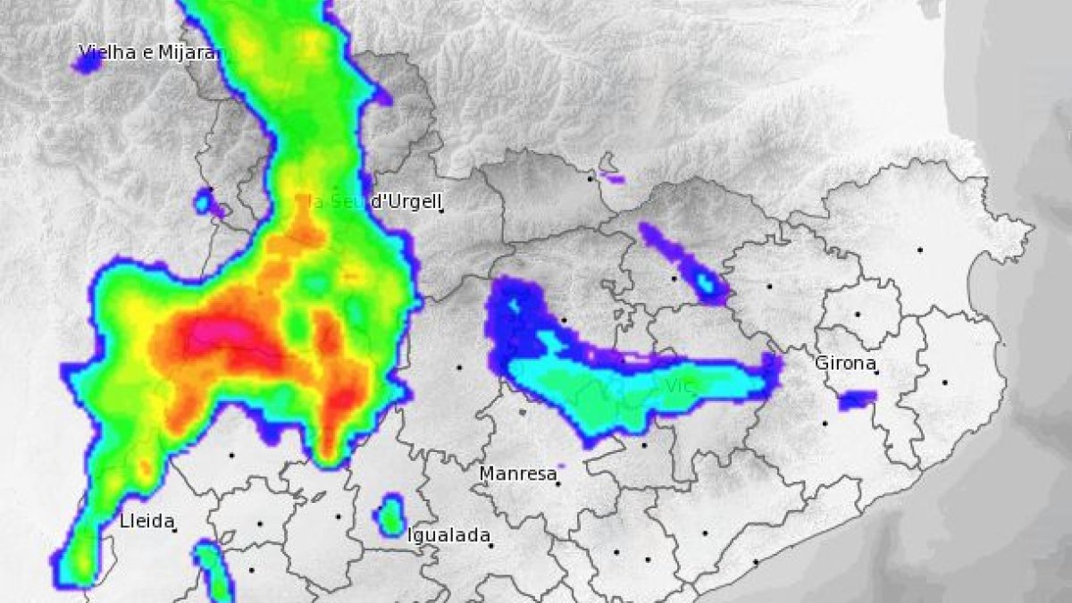 El radar meteorològic aquest dimarts a les 9.00 hores.