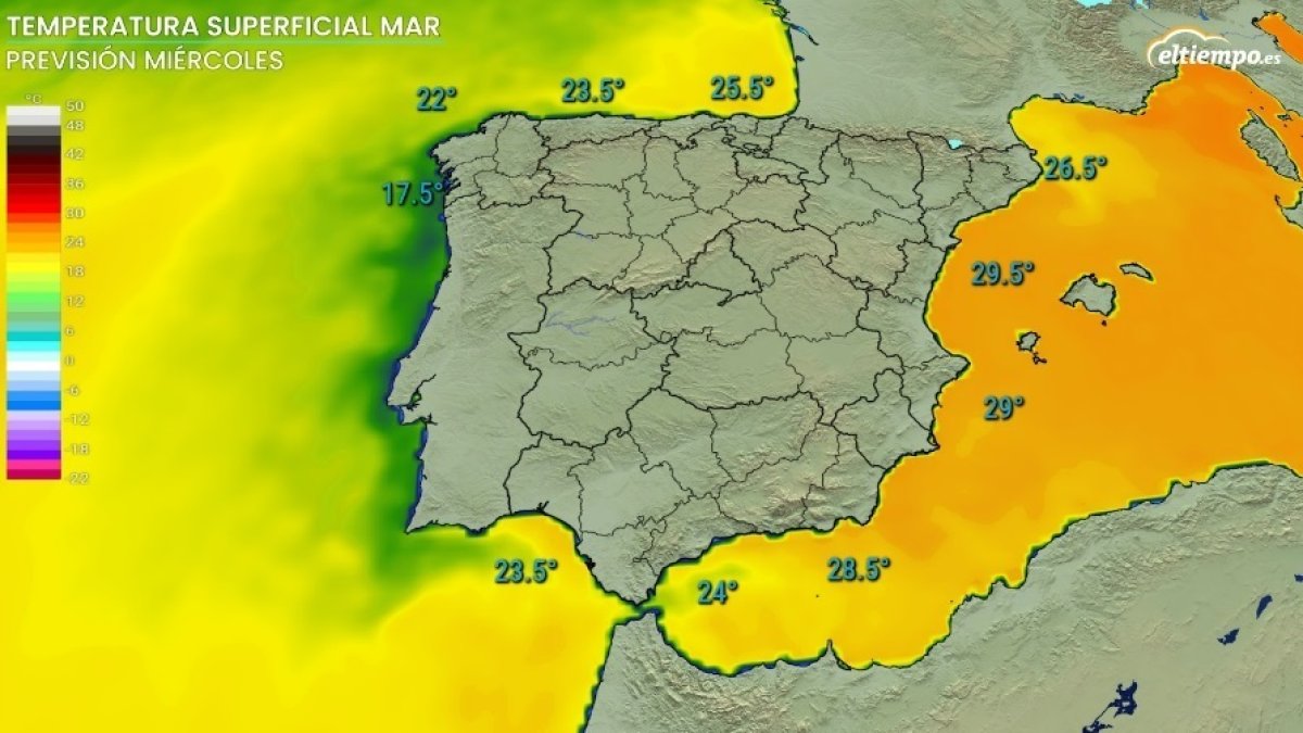 La temperatura superficial mitjana de la Mediterrània va batre el seu rècord el 10 d’agost amb 28,15ºC, segons Eltiempo.es.