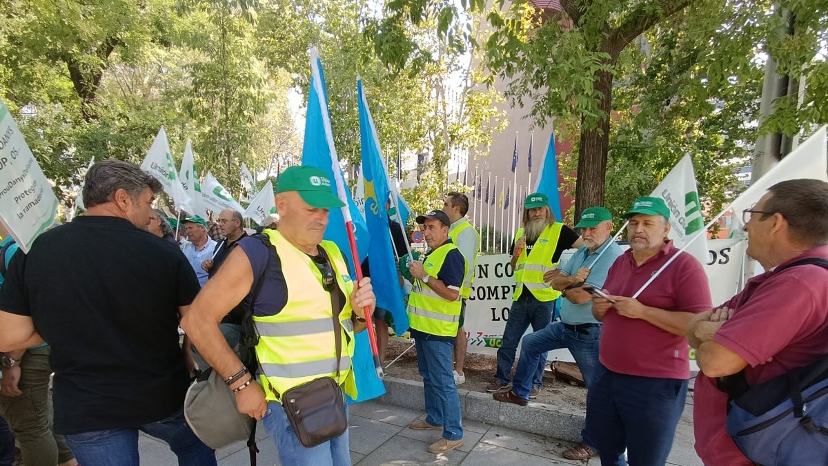 Un momento de la protesta de UP en Madrid.