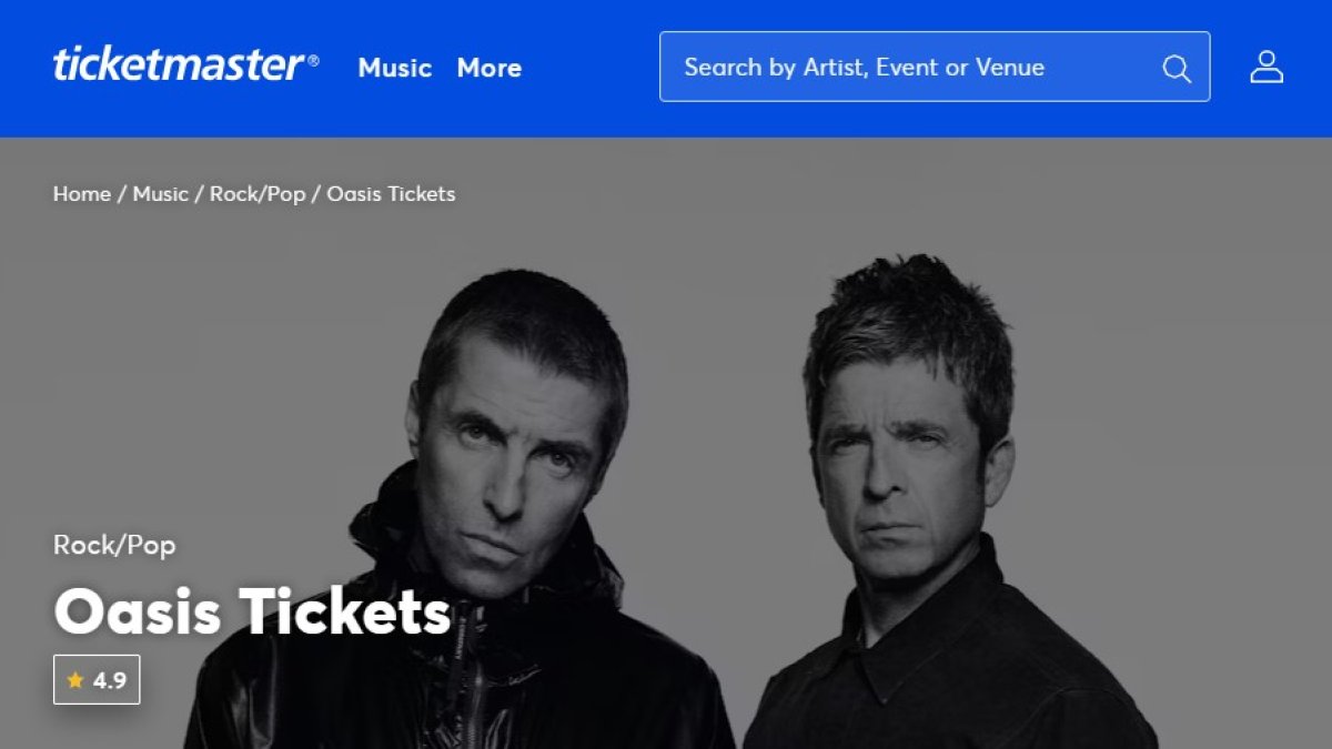Captura de Oasis en Ticketmaster