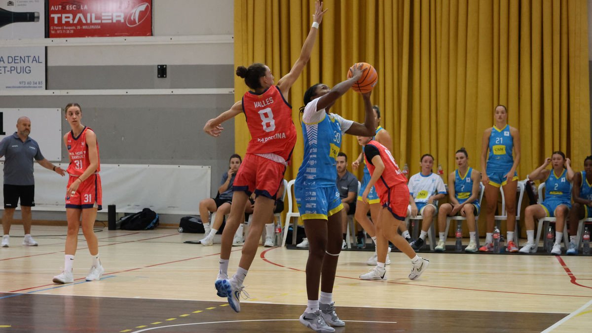 Una jugada del partit que el Cadí la Seu i el Lima Horta van jugar ahir a Mollerussa. - JOAN GÓMEZ