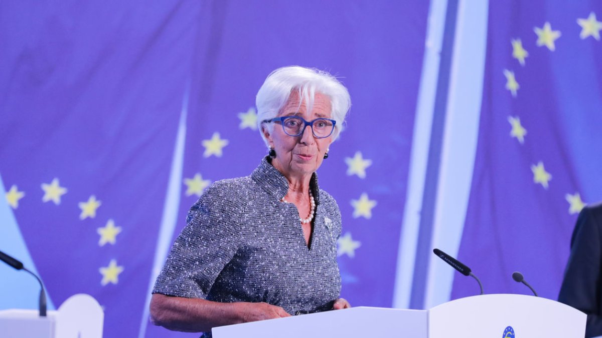 La presidenta del BCE, Christine Lagarde, ayer en rueda de prensa. - ZHANG FAN / XINHUA NEWS / CONTACTOPHOTO