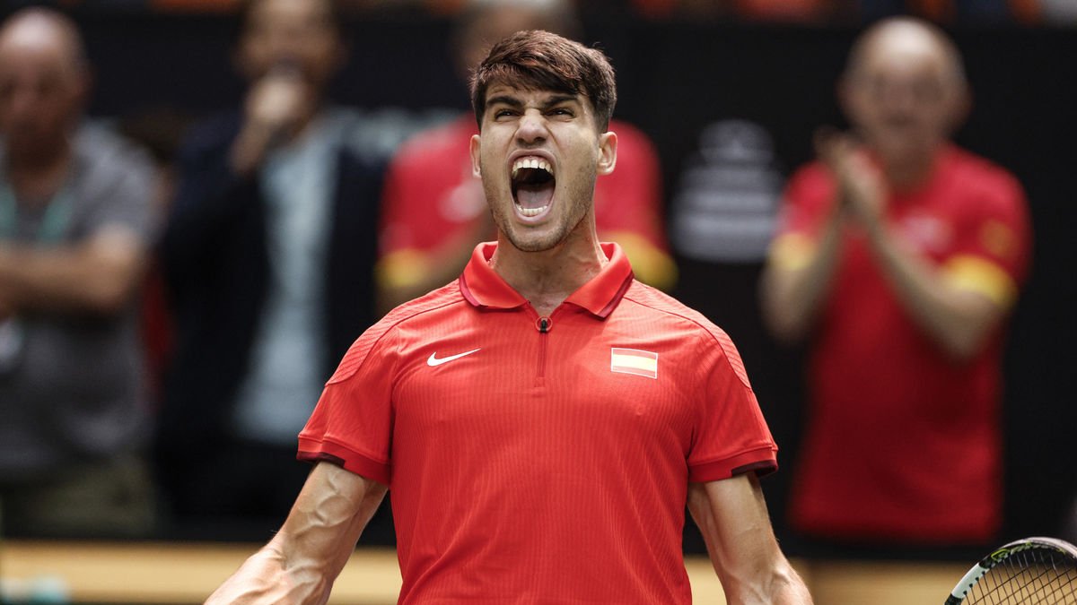 Carlos Alcaraz celebra la victoria y el pase a la final. - EFE/KAI FOERSTERLING