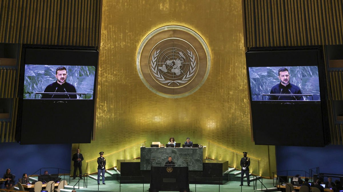 Volodímir Zelenski ayer en la Asamblea General de la ONU. - EFE