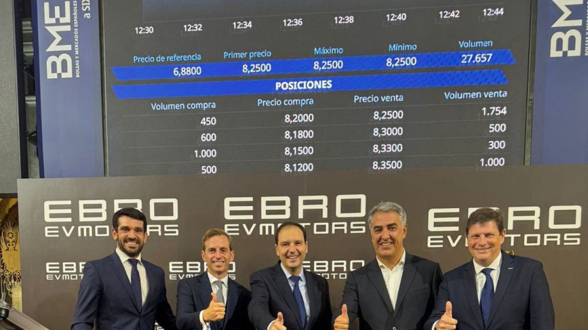 Néstor Gutiérrez, segon per la dreta, juntament amb els CEO d’EV Motors i representants d’AndBanc. - ATLAS ENERGIA