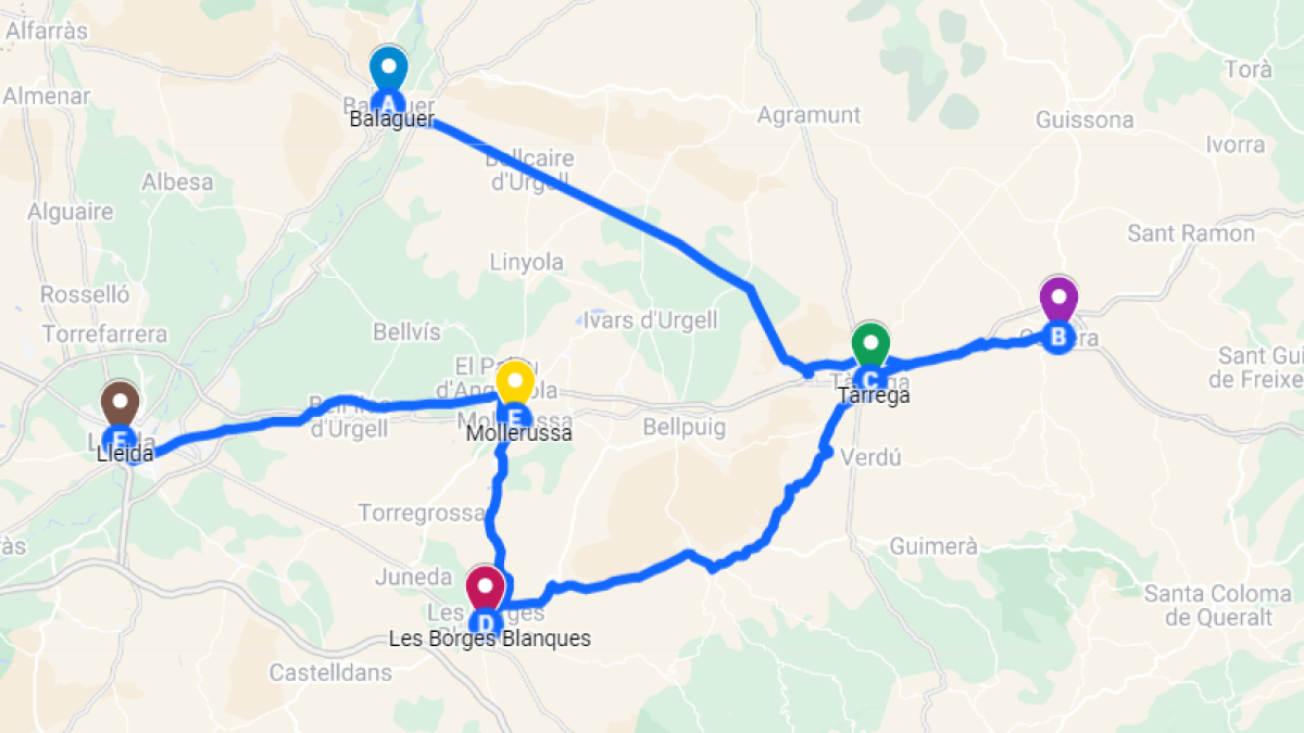 El recorregut de la ruta lingüística per les terres de Ponent.