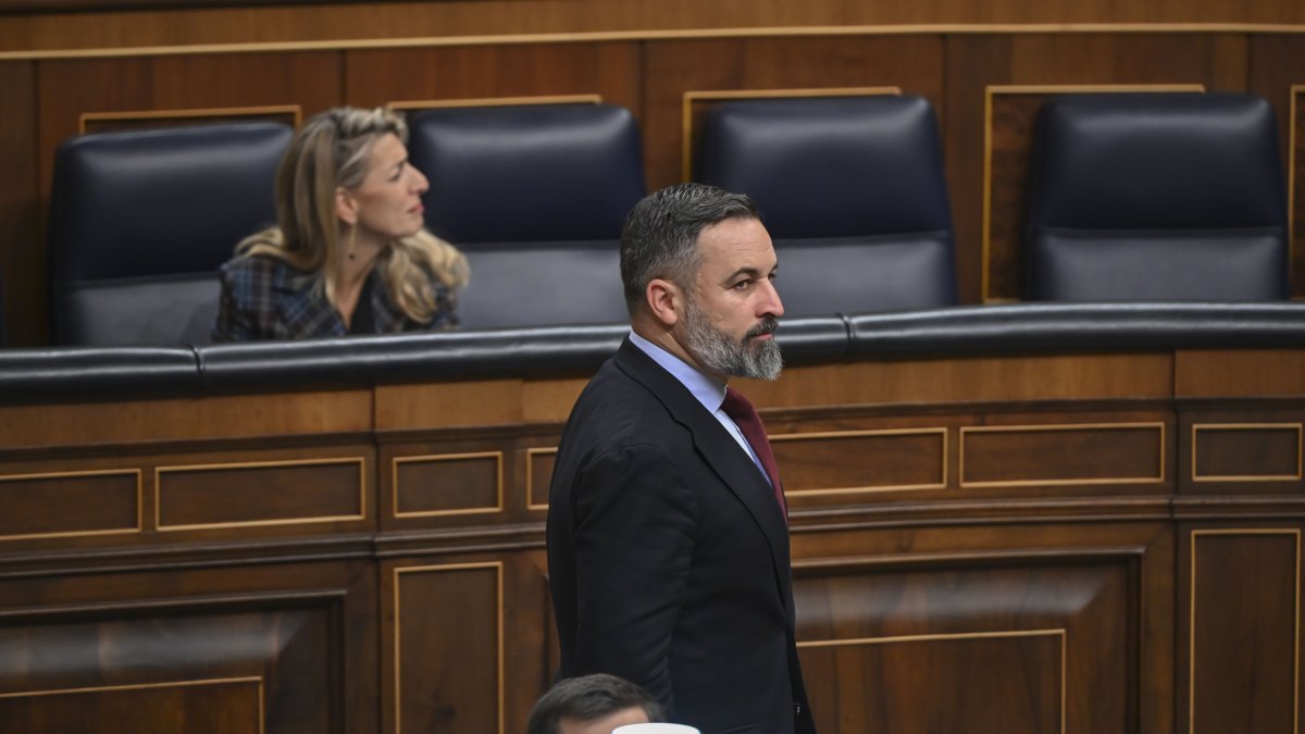 El diputado y líder de Vox, Santiago Abascal, en el pleno del Congreso, este martes en Madrid.