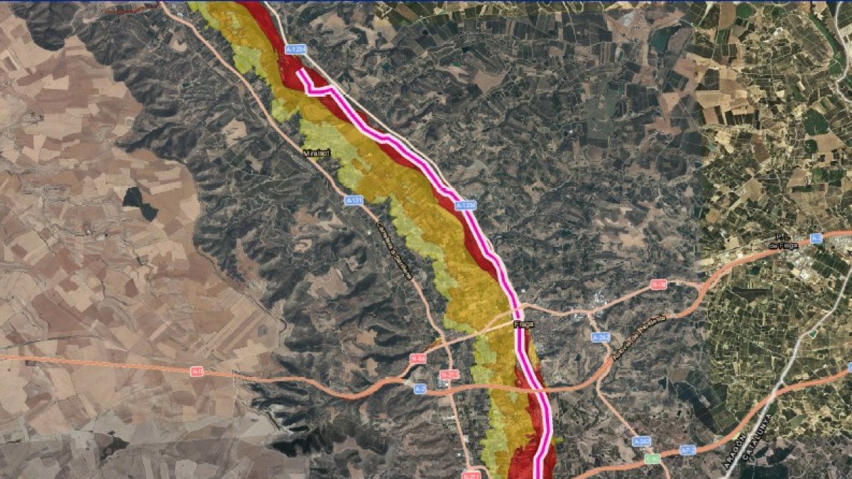 Mapa de risc d'inundació pel riu Cinca a Fraga.