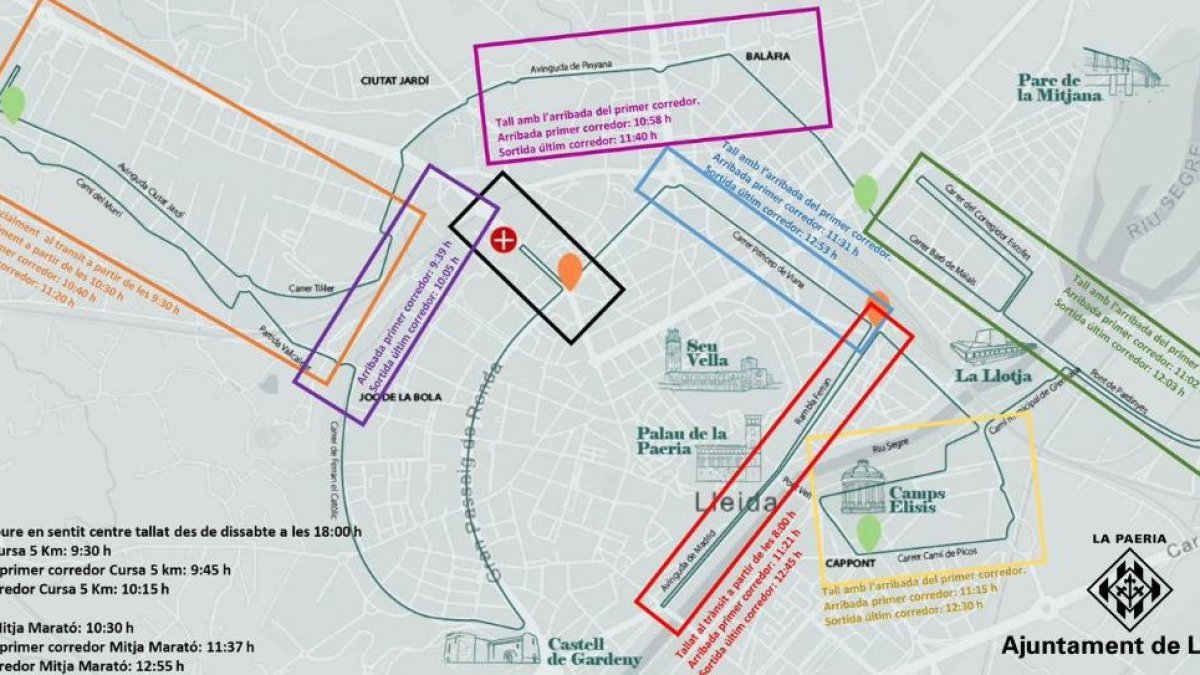 Talls de trànsit a Lleida aquest diumenge per la Mitja Marató Lleida