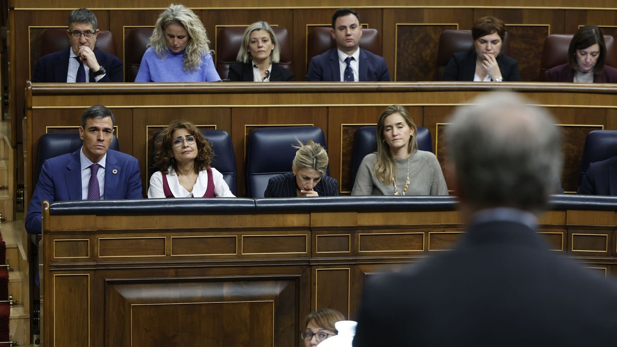 Sánchez, ministros y cargos socialistas escuchan a Alberto Núñez Feijóo en el Congreso. - EFE