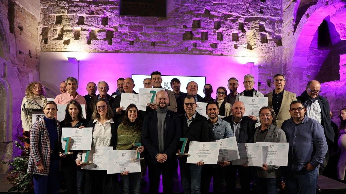 Foto de grup dels guardonats ahir en el tercer concurs de vins de la DO Costers del Segre. - AMADO FORROLLA
