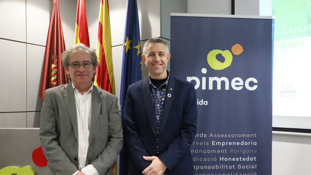 El director d’estudis de Pimec, Moisès Bonal, amb el president de Pimec a Lleida, Jesús Torrelles. - MAGDALENA ALTISENT