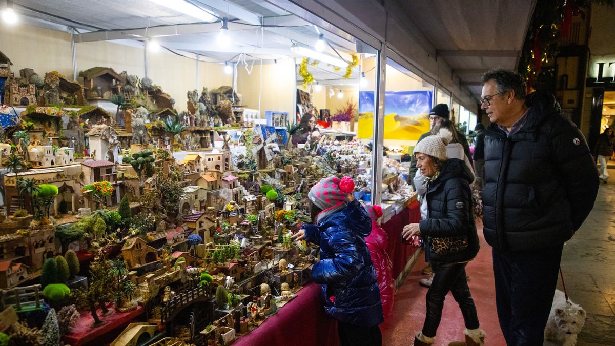 El Mercat de Nadal i el Mercat de Santa Llúcia van obrir ahir les parades davant de la Catedral de Lleida. - GERARD HOYAS