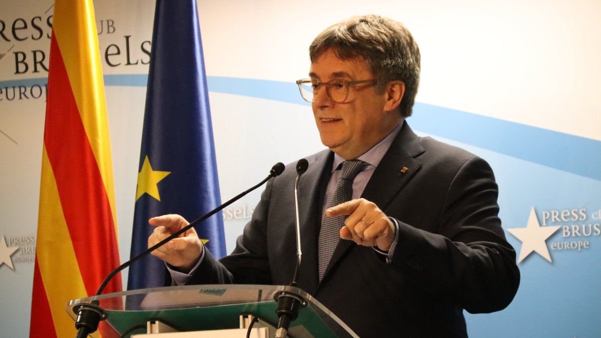 Carles Puigdemont, durante su comparecencia en Bruselas.