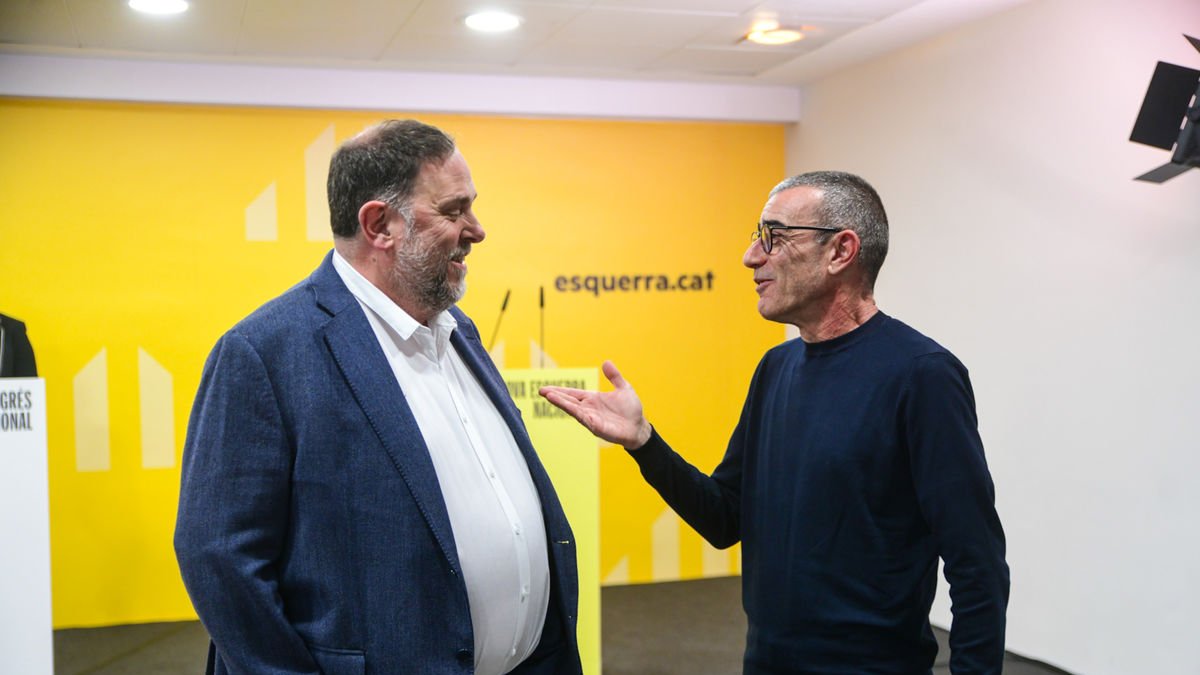 Junqueras y Godàs antes del cara a cara el jueves en la sede de ERC. - ACN