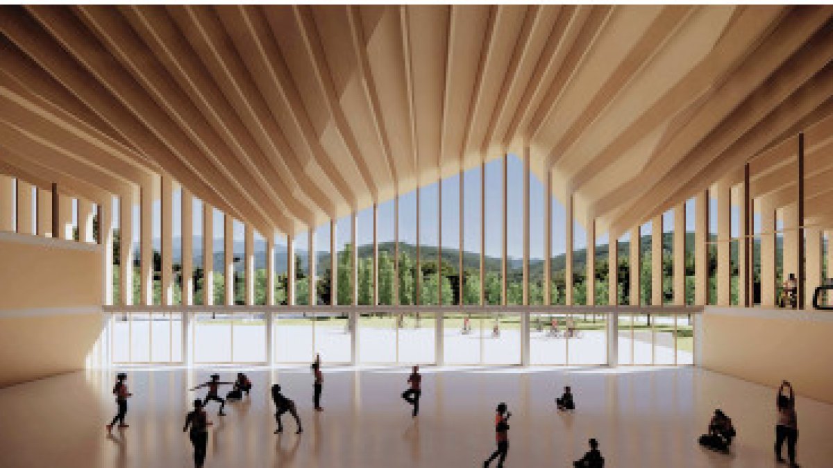 Imagen virtual de una zona interior de la propuesta de edificio para acoger el INEFC Pirineus en La Seu d'Urgell.