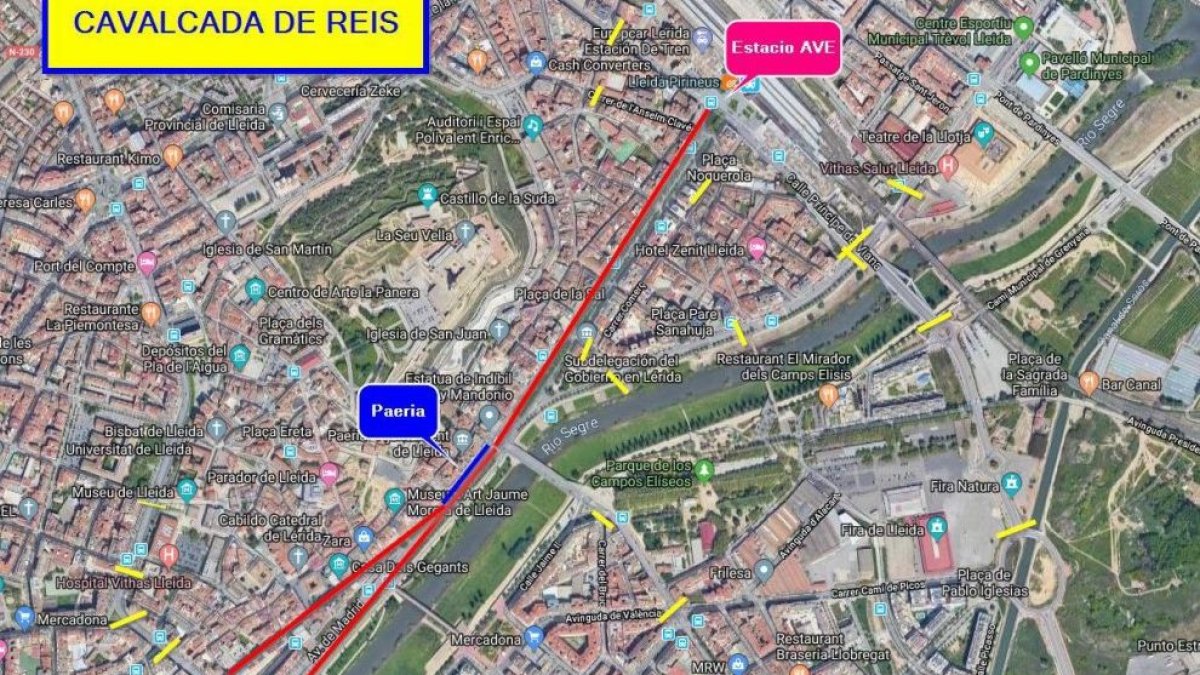 El recorregut de la cavalcada de Reis a Lleida.