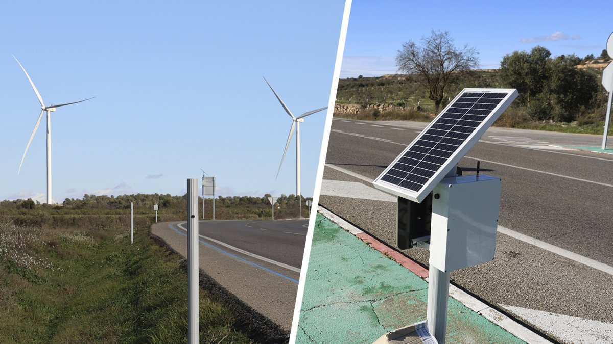 En la mayoría de los casos solo han dejado el poste que sustentaba el dispositivo. Uno de los sensores que se mantiene entero, alimentado por las placas solares. AMADO FORROLLA