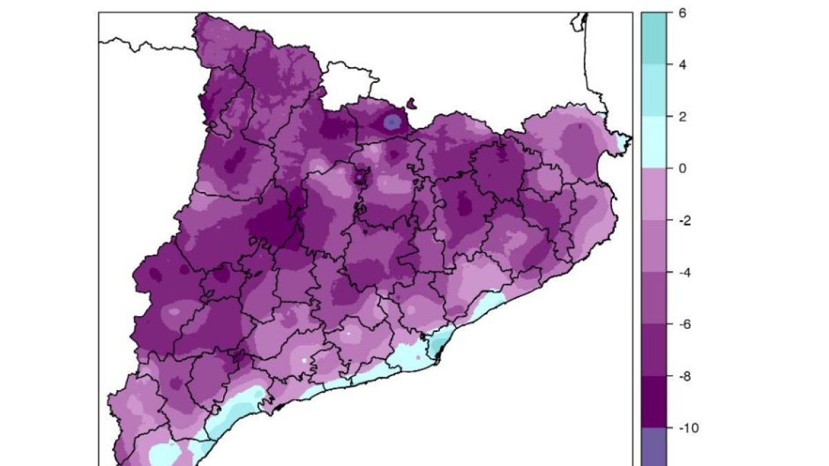 Mapa de temperatures mínimes d'aquest dimarts fins a les 10 hores.