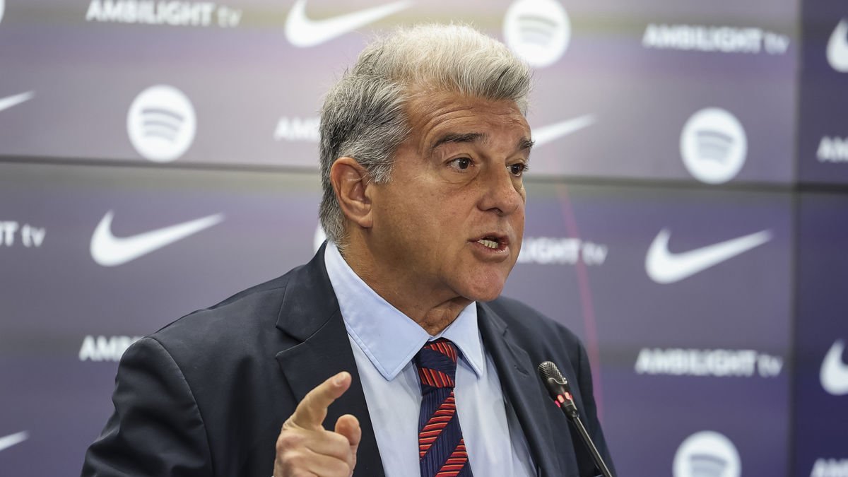 Joan Laporta, ahir durant la seua compareixença davant dels mitjans. - EUROPA PRESS