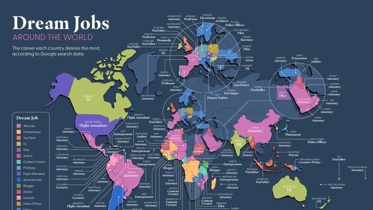 Mapa de búsqueda de empleos en Google por países.