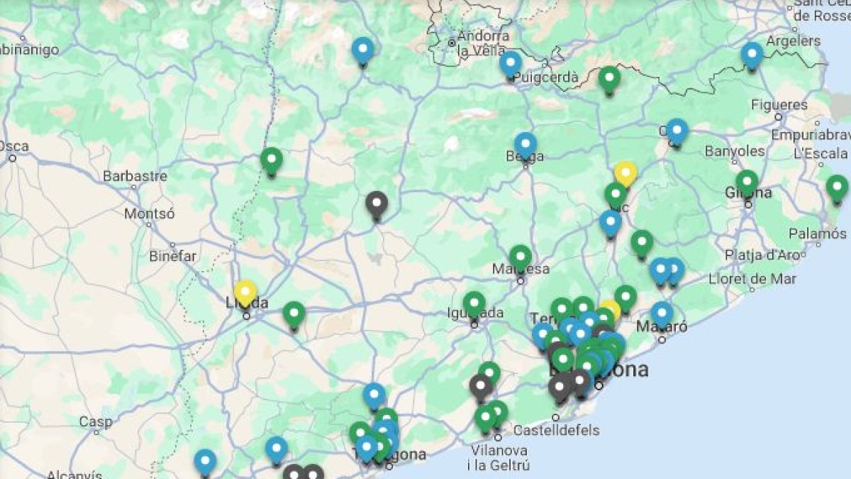 Mapa de calidad del aire con las estaciones de Medi Ambient i Sostenibilitat de la Generalitat.