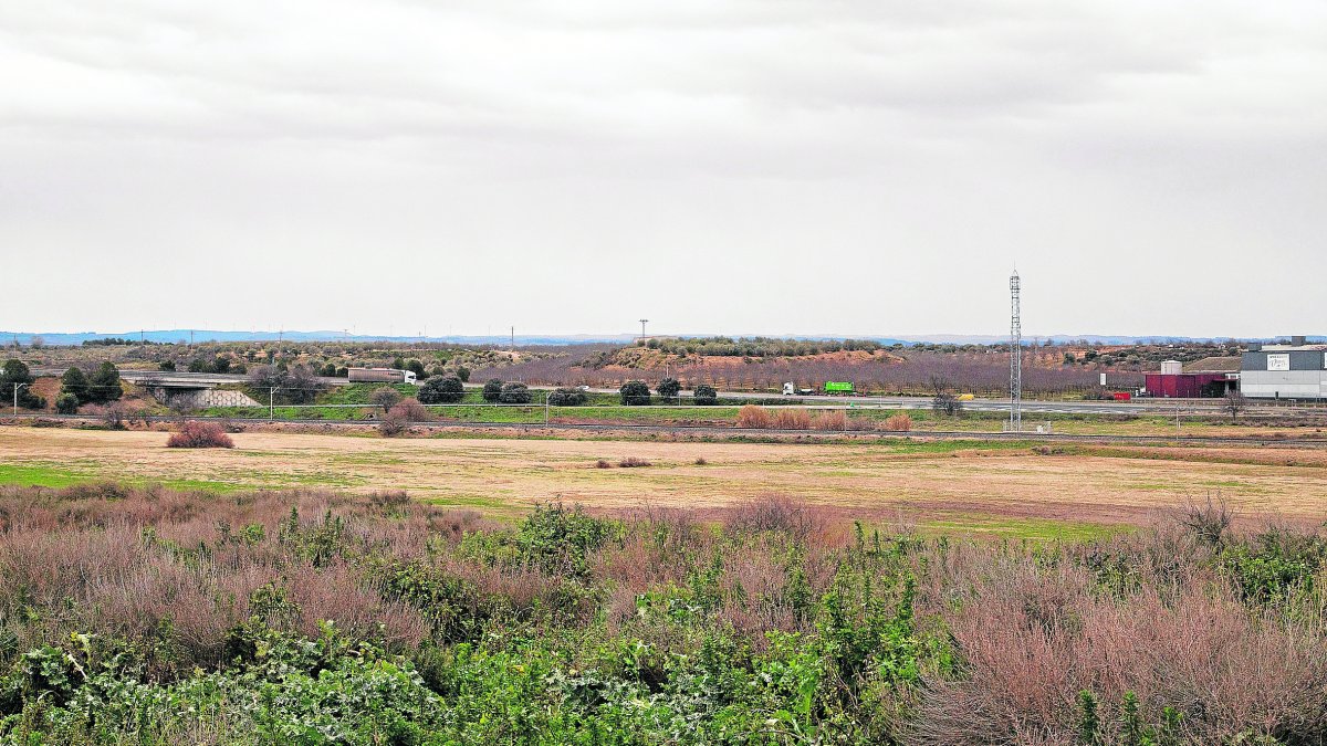 Els terrenys del port sec, a prop de la línia ferroviària Lleida-Manresa-Barcelona i de l’autovia A-2.