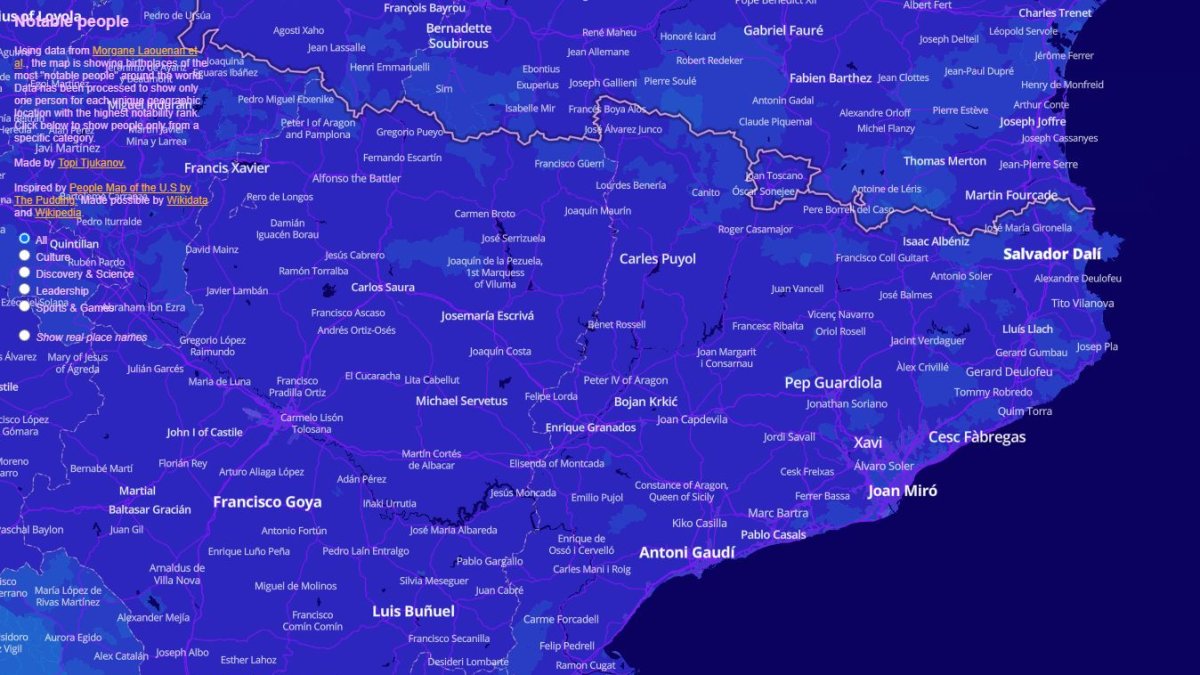 Una captura del mapa Notable people.