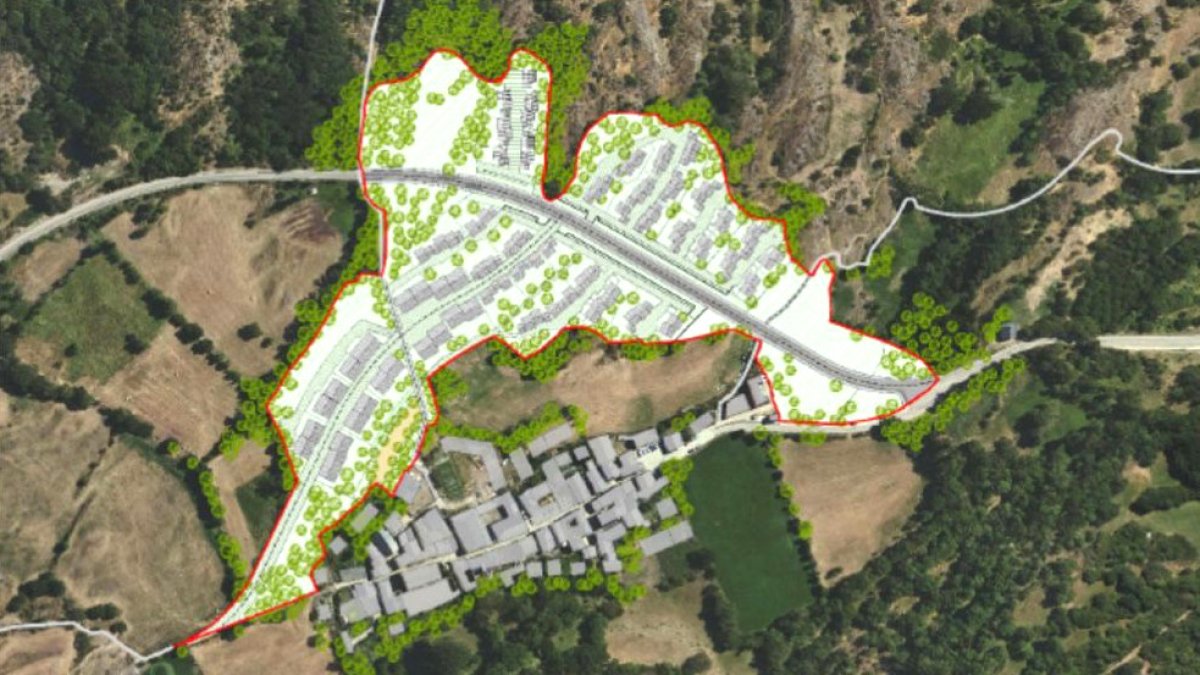 El poble de Sorpe i la zona on es construirien els nous habitatges.