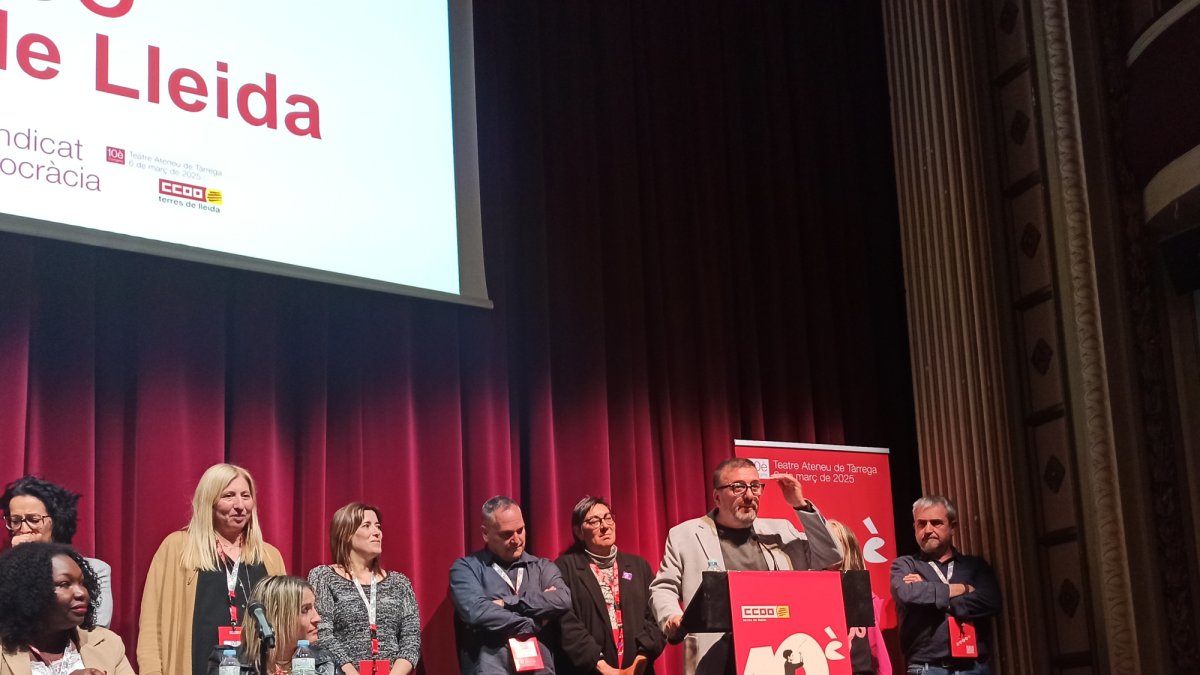 Pere Sánchez, nuevo secretario general de CCOO de les Terres de Lleida, durante el décimo congreso del sindicato en Tàrrega.