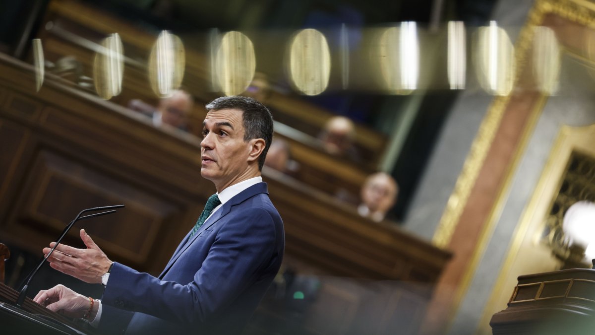 El president del govern espanyol, Pedro Sánchez, durant la seua compareixença a petició pròpia aquest dimecres al Congrés.