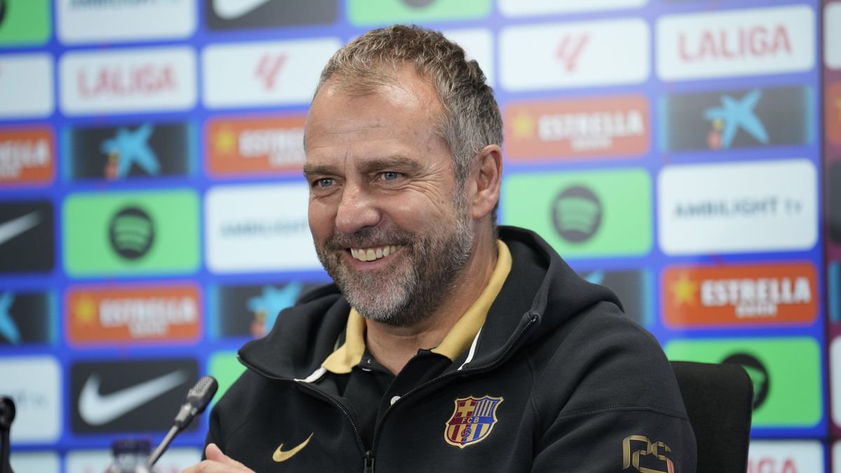 Hansi Flick, durant la compareixença d’ahir davant dels mitjans de comunicació.