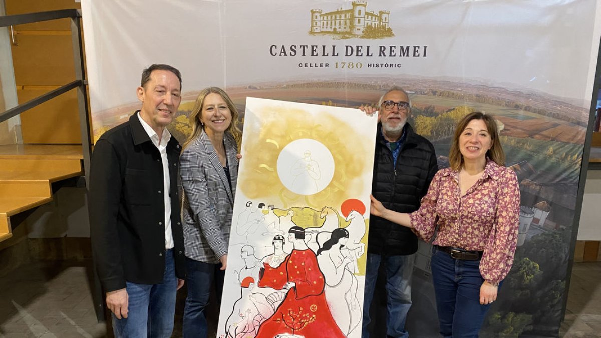 José Luis Escuer, Mireia González-Antó, Carles Juste ‘Lo Beethoven’ i Sonia Alins, en la inauguració. - FUNDACIÓ CASTELL DEL REMEI