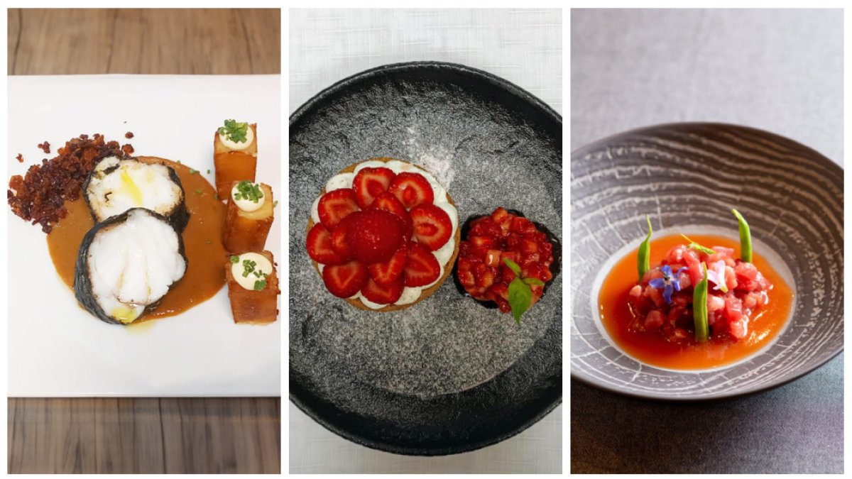 Tres plats dels restaurants distingits per la Guia Michelin a Lleida: Carballeira, Ferreruela i Saroa.