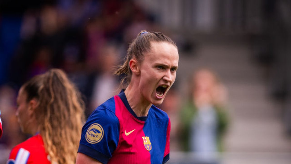 Graham festeja el tanto que marcó ayer a las colchoneras. - FCB