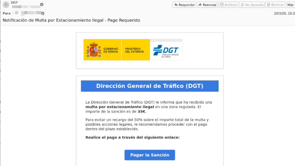 Correo que suplanta a la DGT.