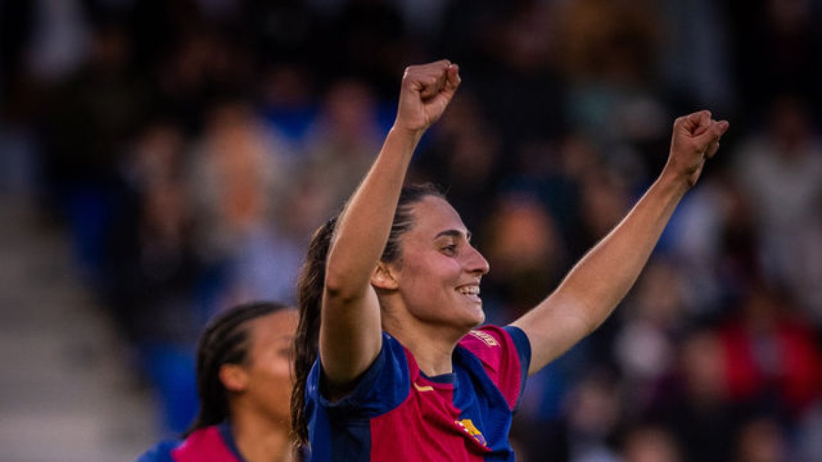 Alba Caño celebra el gol, el primer que marca a la Lliga F. - FC BARCELONA
