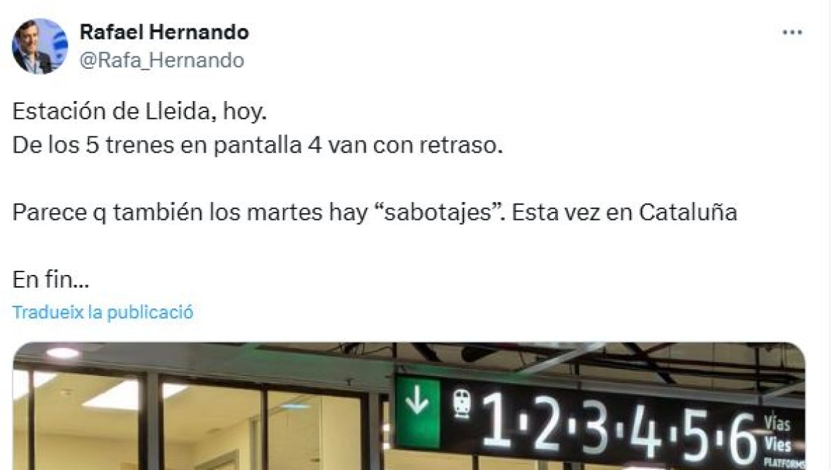 El missatge de Rafael Hernando a X.