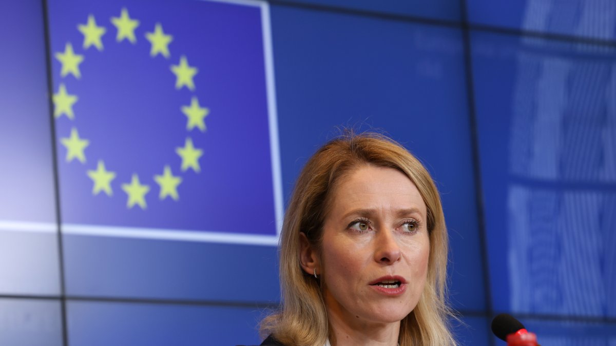 L'alta representant per a la política exterior de la UE, Kaja Kallas, durant la roda de premsa posterior al Consell d'Afers Exteriors informal.