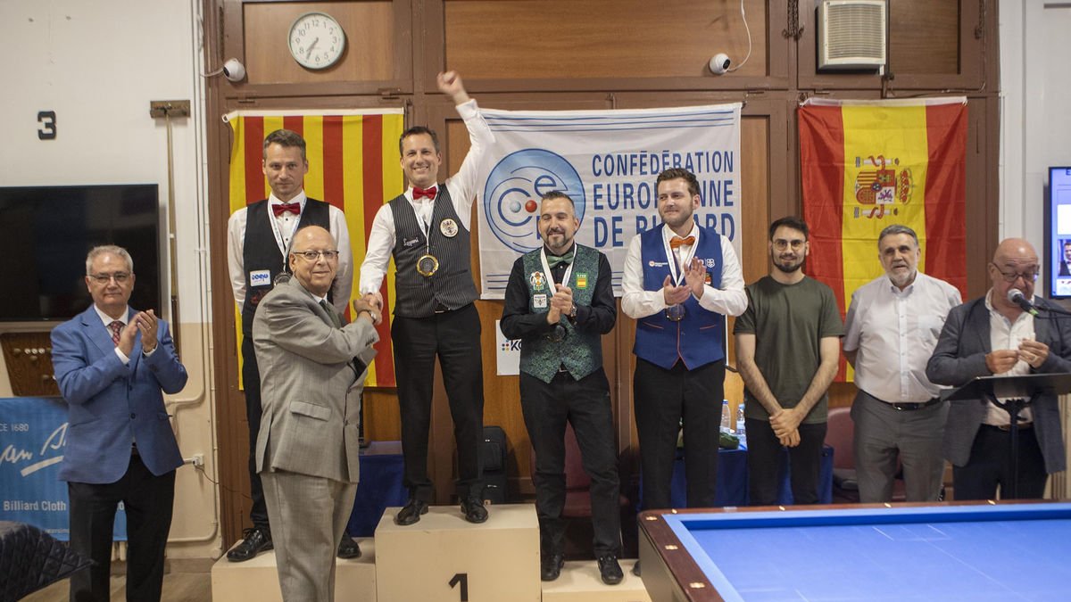 El austríaco Armin Kahofer celebra su victoria en el Europeo en la modalidad del cuadro 71/2.