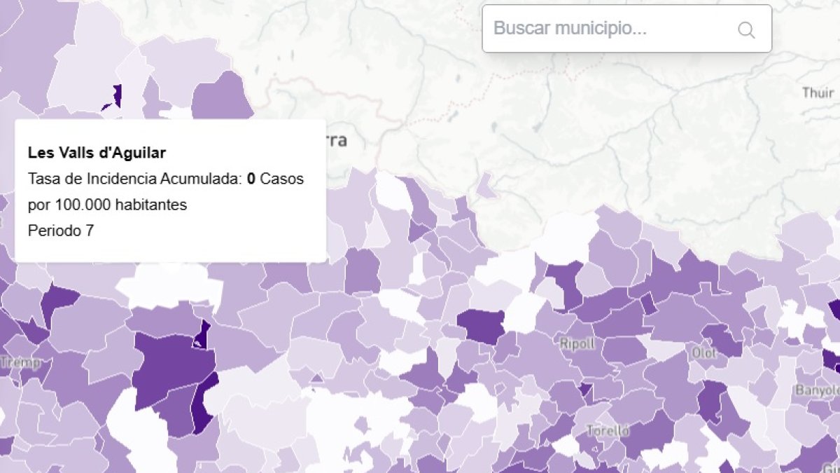 Captura de pantalla del mapa interactiu de l’Atles Covid-19.